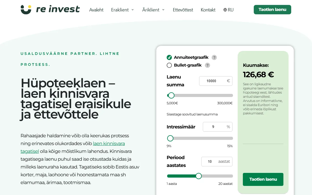 Re Invest reinvest.ee — koduleht